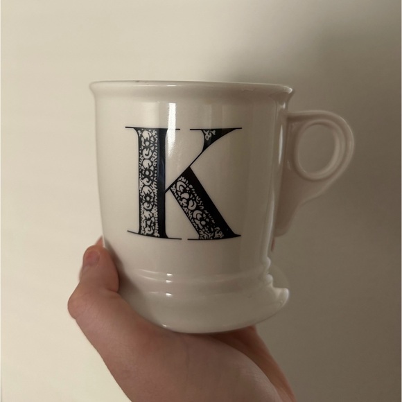 Anthropologie K Monogram Cream Mug with Black Lettering - Picture 1 of 2